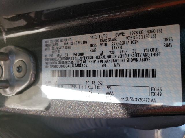 Photo 9 VIN: 1FMCU0G64LUA59802 - FORD ESCAPE SE 