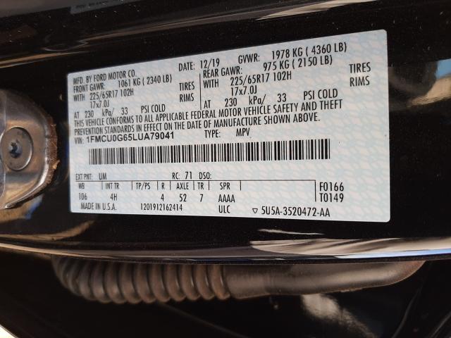 Photo 9 VIN: 1FMCU0G65LUA79041 - FORD ESCAPE SE 