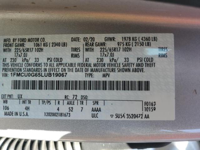 Photo 12 VIN: 1FMCU0G65LUB19067 - FORD ESCAPE SE 