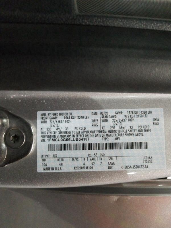 Photo 9 VIN: 1FMCU0G66LUB04187 - FORD ESCAPE 