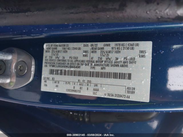 Photo 8 VIN: 1FMCU0G66NUB66496 - FORD ESCAPE 