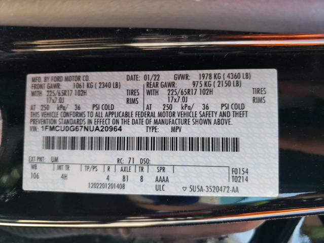 Photo 12 VIN: 1FMCU0G67NUA20964 - FORD ESCAPE SE 