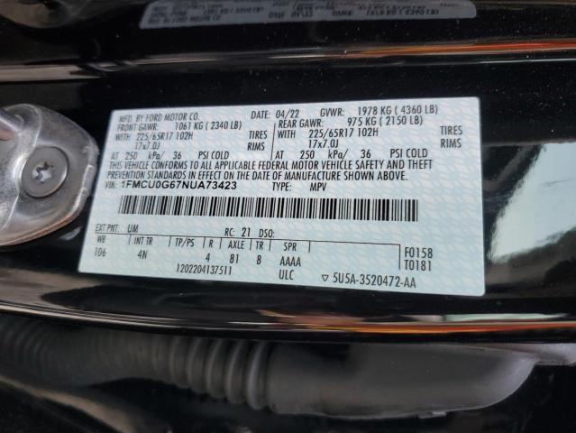 Photo 12 VIN: 1FMCU0G67NUA73423 - FORD ESCAPE SE 