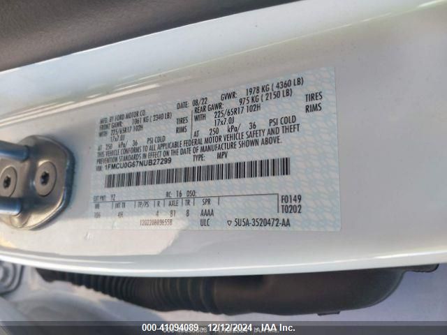 Photo 8 VIN: 1FMCU0G67NUB27299 - FORD ESCAPE 