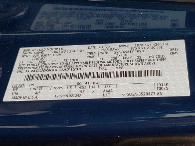 Photo 9 VIN: 1FMCU0G68LUA71211 - FORD ESCAPE SE 