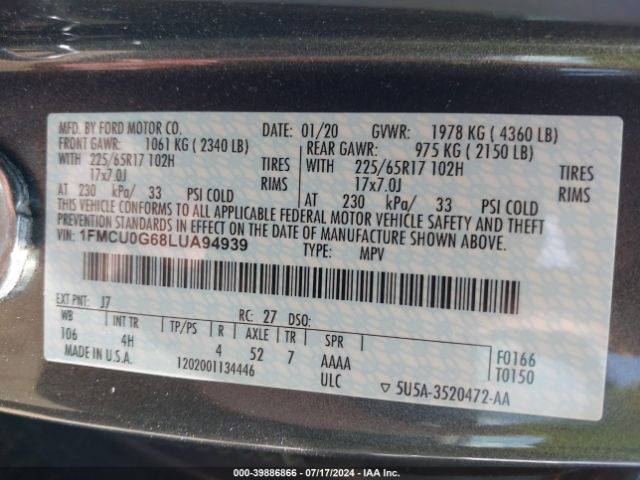 Photo 8 VIN: 1FMCU0G68LUA94939 - FORD ESCAPE 