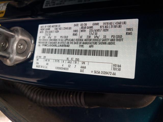 Photo 9 VIN: 1FMCU0G68LUA95640 - FORD ESCAPE SE 