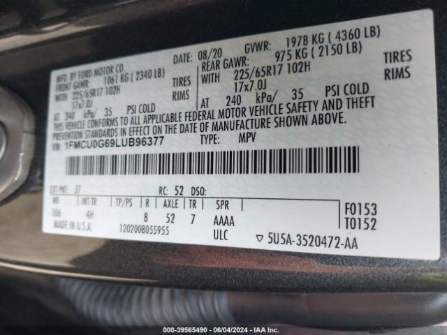 Photo 8 VIN: 1FMCU0G69LUB96377 - FORD ESCAPE 