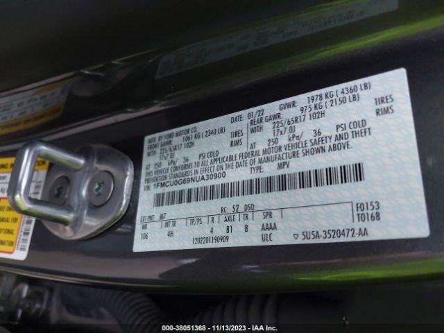 Photo 8 VIN: 1FMCU0G69NUA30900 - FORD ESCAPE 