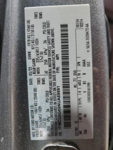 Photo 12 VIN: 1FMCU0G69NUA69891 - FORD ESCAPE SE 