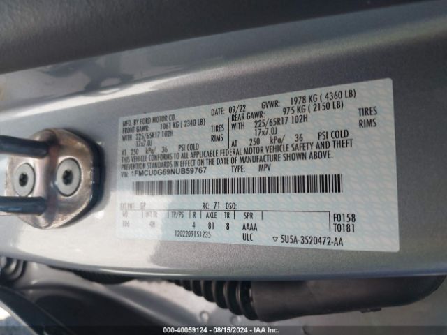 Photo 8 VIN: 1FMCU0G69NUB59767 - FORD ESCAPE 