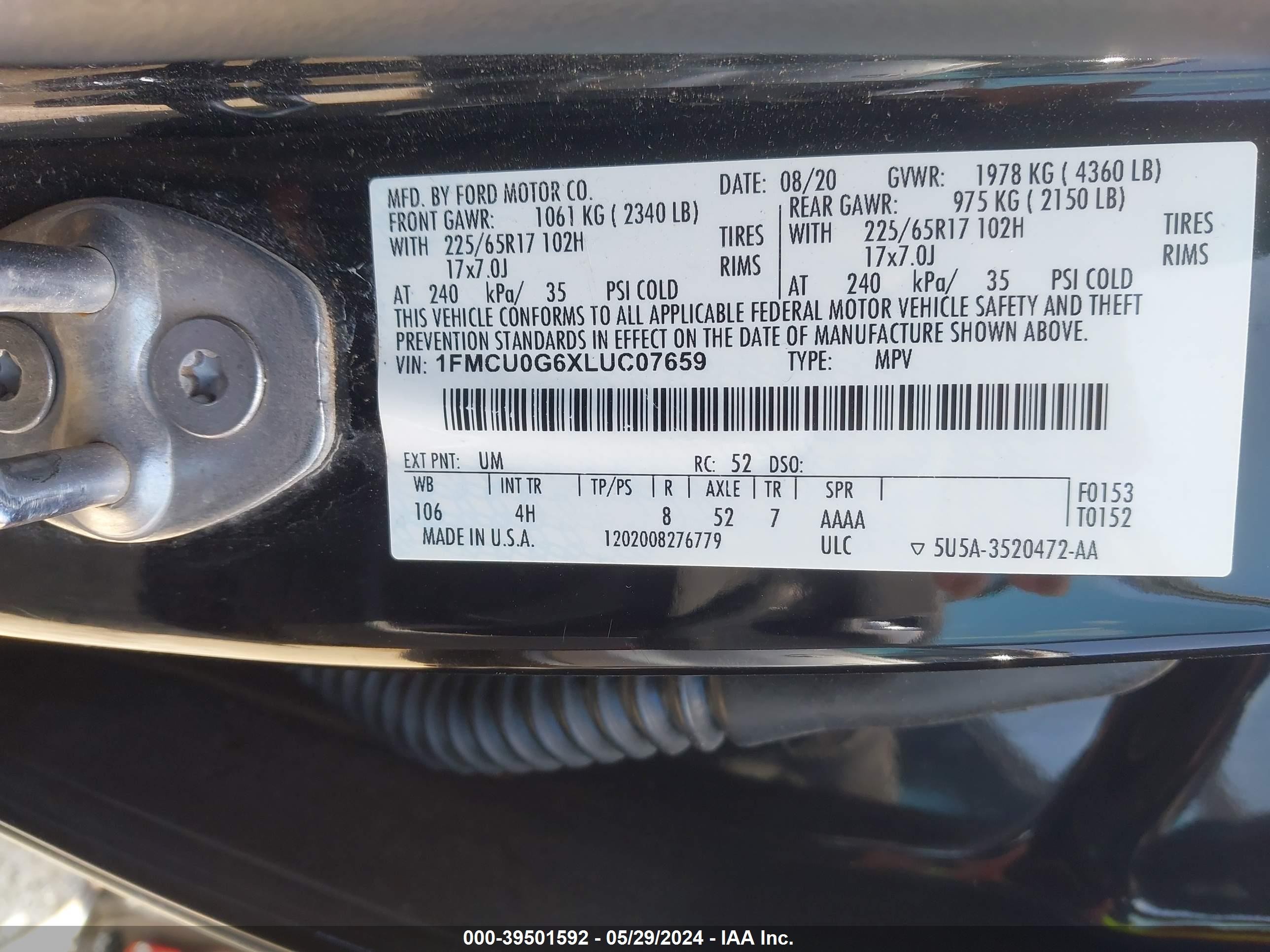 Photo 8 VIN: 1FMCU0G6XLUC07659 - FORD ESCAPE 