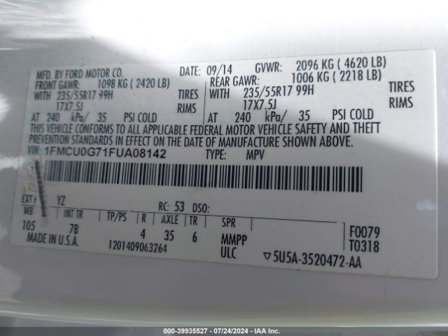 Photo 8 VIN: 1FMCU0G71FUA08142 - FORD ESCAPE 