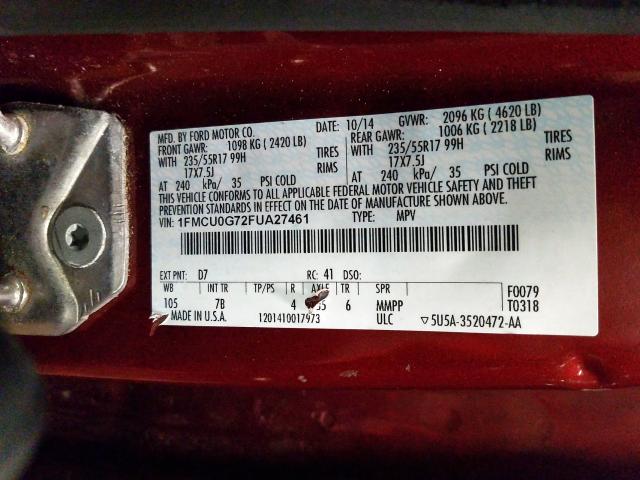 Photo 9 VIN: 1FMCU0G72FUA27461 - FORD ESCAPE SE 