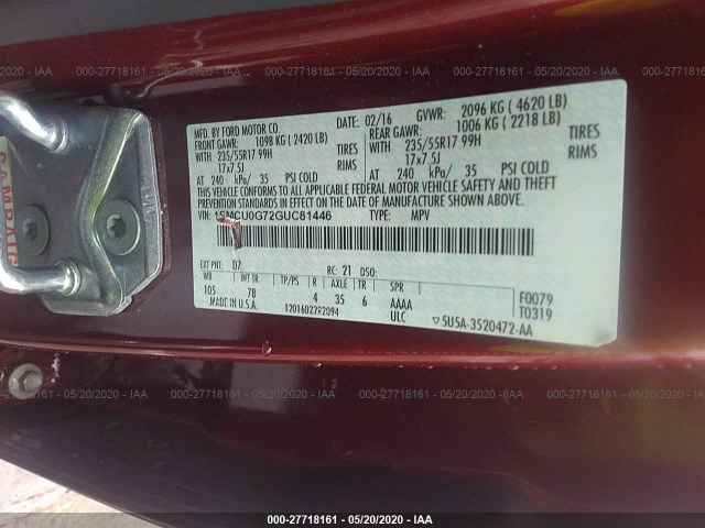 Photo 8 VIN: 1FMCU0G72GUC81446 - FORD ESCAPE 