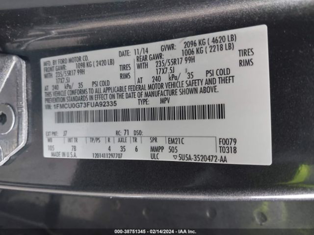 Photo 8 VIN: 1FMCU0G73FUA92335 - FORD ESCAPE 