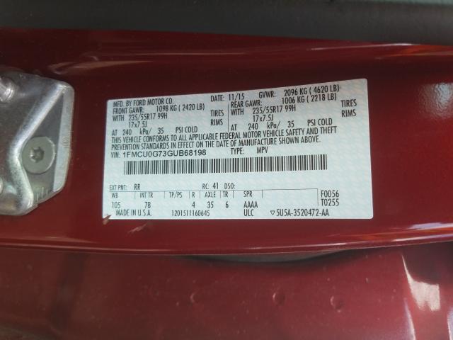 Photo 9 VIN: 1FMCU0G73GUB68198 - FORD ESCAPE SE 