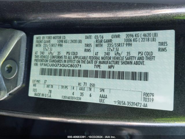 Photo 8 VIN: 1FMCU0G73GUC80371 - FORD ESCAPE 