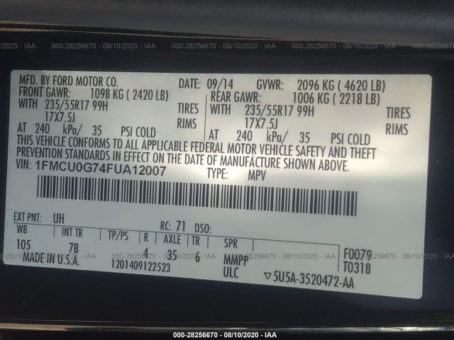 Photo 8 VIN: 1FMCU0G74FUA12007 - FORD ESCAPE 