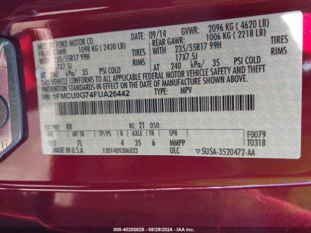 Photo 8 VIN: 1FMCU0G74FUA26442 - FORD ESCAPE 