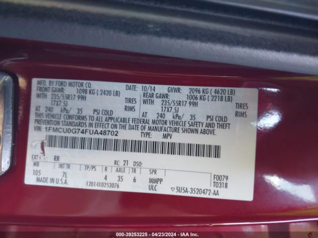 Photo 8 VIN: 1FMCU0G74FUA48702 - FORD ESCAPE 