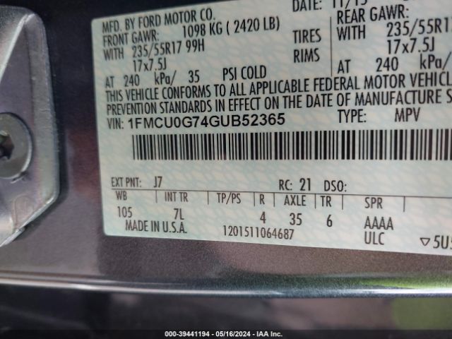 Photo 8 VIN: 1FMCU0G74GUB52365 - FORD ESCAPE 