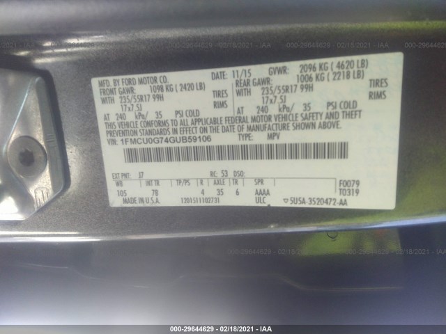 Photo 8 VIN: 1FMCU0G74GUB59106 - FORD ESCAPE 