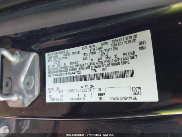 Photo 8 VIN: 1FMCU0G75FUA41726 - FORD ESCAPE 