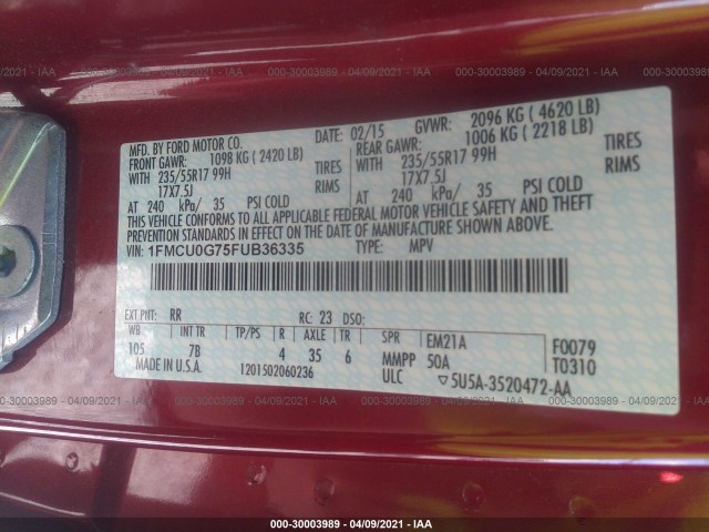 Photo 8 VIN: 1FMCU0G75FUB36335 - FORD ESCAPE 