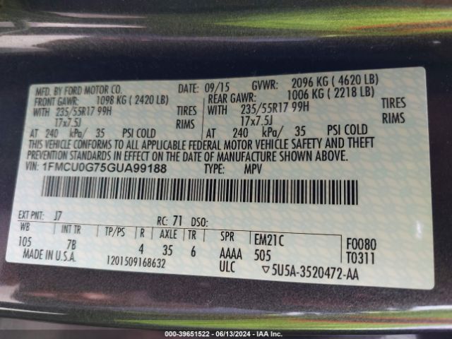 Photo 8 VIN: 1FMCU0G75GUA99188 - FORD ESCAPE 