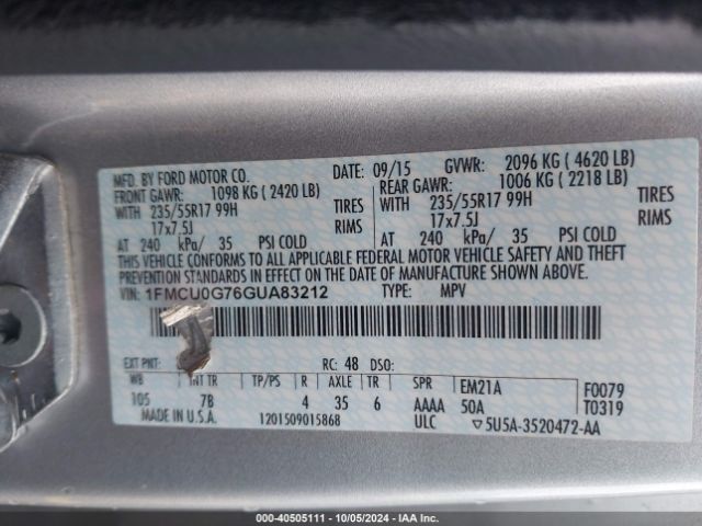 Photo 8 VIN: 1FMCU0G76GUA83212 - FORD ESCAPE 