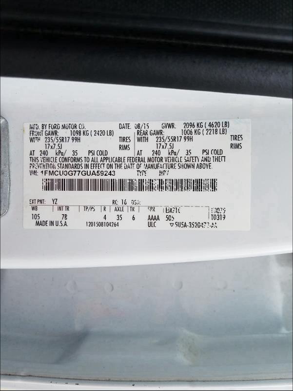 Photo 9 VIN: 1FMCU0G77GUA59243 - FORD ESCAPE SE 