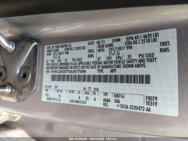 Photo 8 VIN: 1FMCU0G77GUA77094 - FORD ESCAPE 