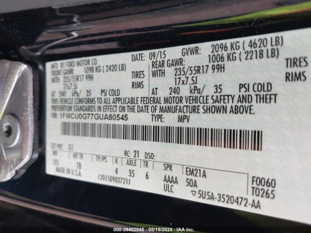 Photo 8 VIN: 1FMCU0G77GUA80545 - FORD ESCAPE 