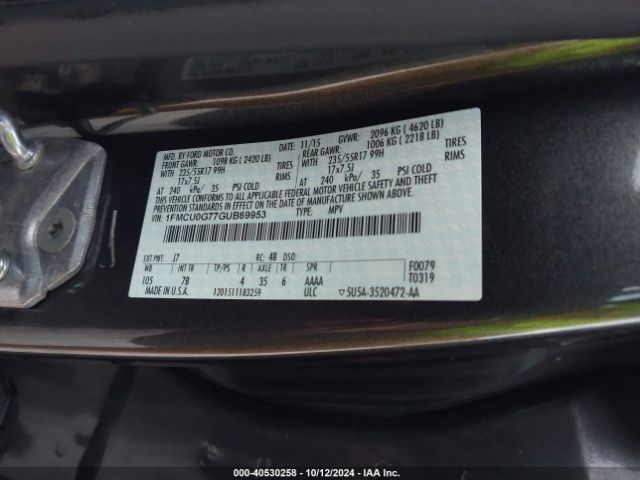 Photo 8 VIN: 1FMCU0G77GUB69953 - FORD ESCAPE 