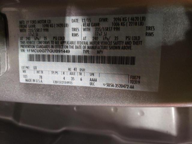 Photo 9 VIN: 1FMCU0G77GUB91449 - FORD ESCAPE SE 