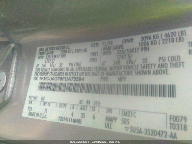 Photo 8 VIN: 1FMCU0G78FUA75594 - FORD ESCAPE 