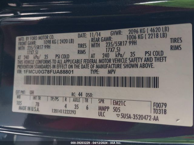 Photo 8 VIN: 1FMCU0G78FUA88801 - FORD ESCAPE 