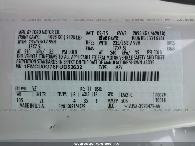 Photo 8 VIN: 1FMCU0G78FUB53632 - FORD ESCAPE 