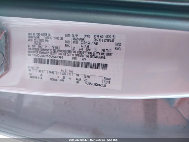 Photo 8 VIN: 1FMCU0G78GUA48395 - FORD ESCAPE 