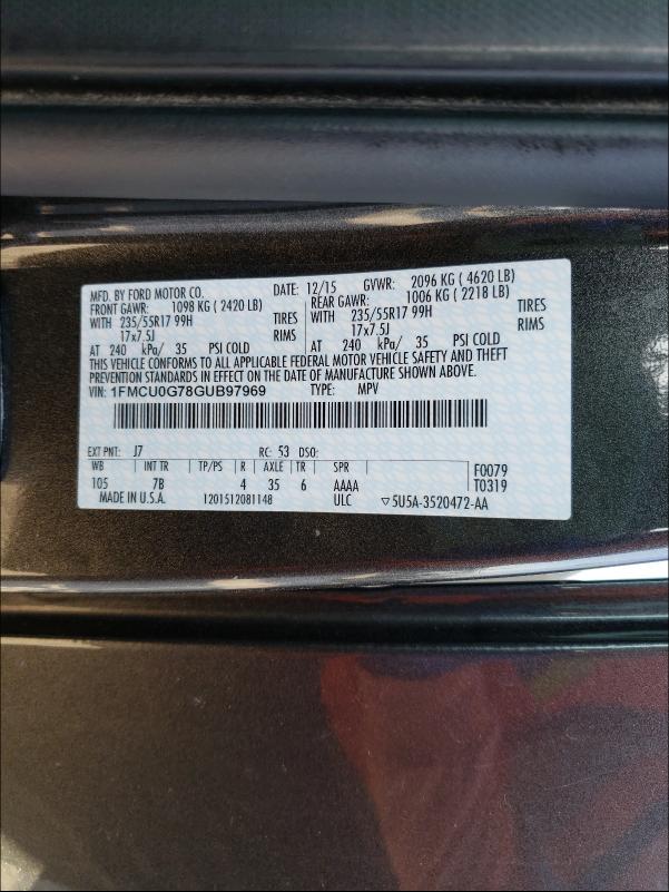 Photo 9 VIN: 1FMCU0G78GUB97969 - FORD ESCAPE SE 