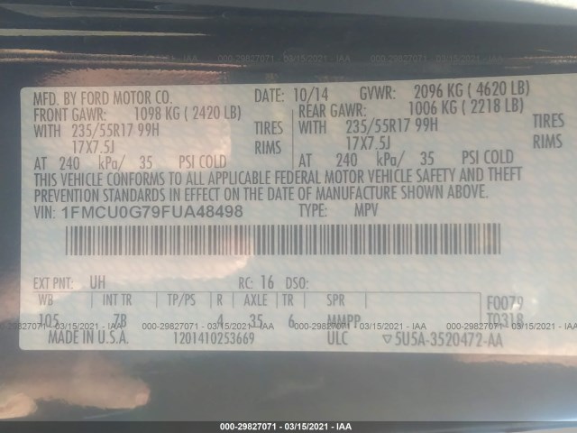 Photo 8 VIN: 1FMCU0G79FUA48498 - FORD ESCAPE 