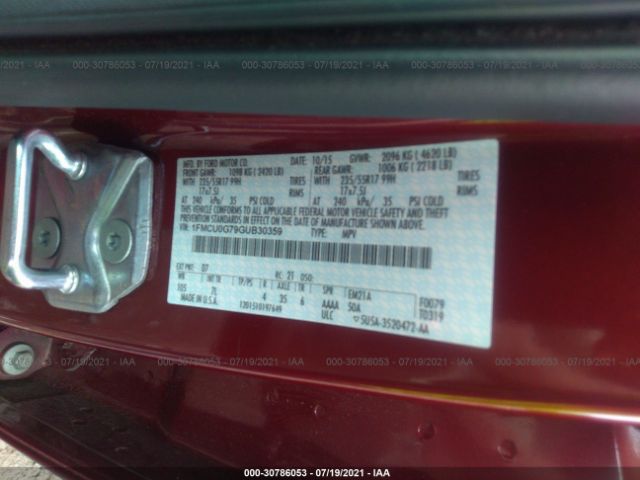 Photo 8 VIN: 1FMCU0G79GUB30359 - FORD ESCAPE 