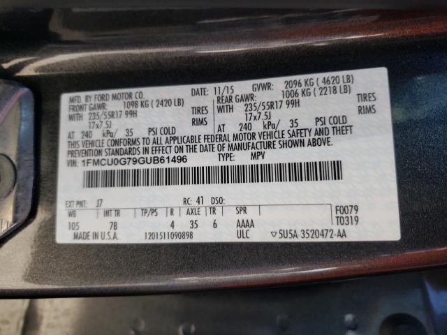 Photo 9 VIN: 1FMCU0G79GUB61496 - FORD ESCAPE SE 