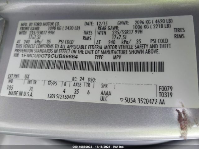 Photo 8 VIN: 1FMCU0G79GUB89864 - FORD ESCAPE 