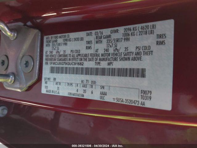 Photo 8 VIN: 1FMCU0G79GUC91682 - FORD ESCAPE 