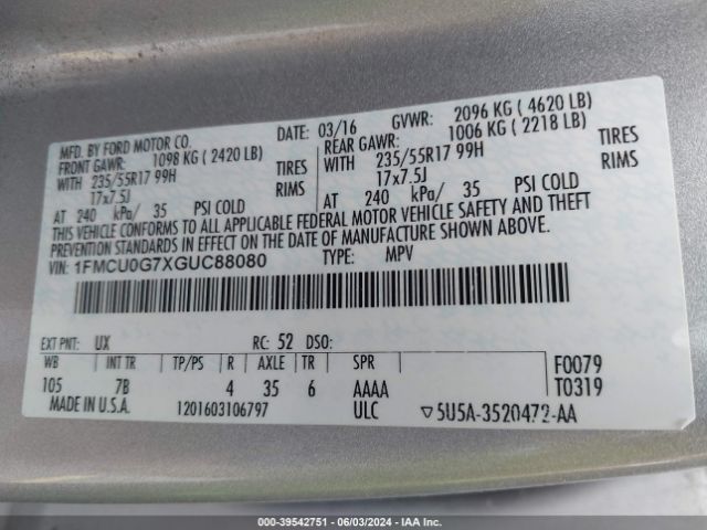 Photo 8 VIN: 1FMCU0G7XGUC88080 - FORD ESCAPE 