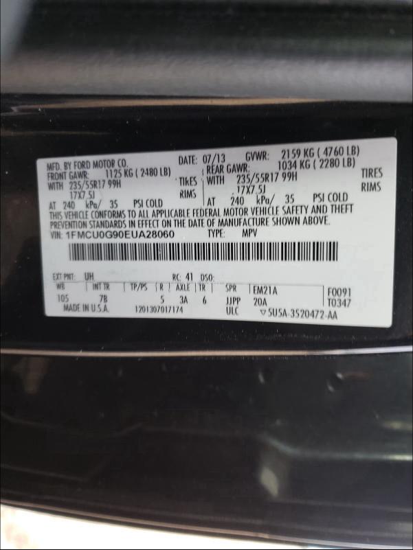 Photo 9 VIN: 1FMCU0G90EUA28060 - FORD ESCAPE SE 