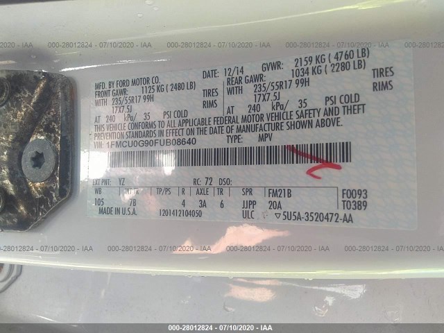 Photo 8 VIN: 1FMCU0G90FUB08640 - FORD ESCAPE 