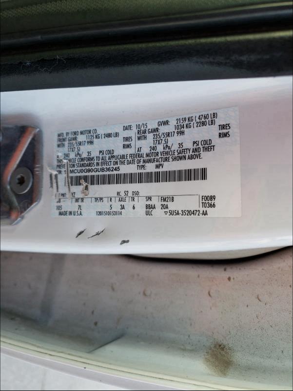 Photo 9 VIN: 1FMCU0G90GUB36245 - FORD ESCAPE SE 